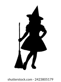 black witch girl with a broomstick on her hand