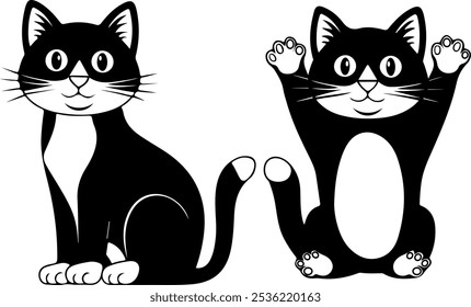 Black witch Halloween cat. Vector illustration isolated on white.