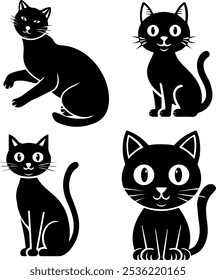 Black witch Halloween cat. Vector illustration isolated on white.