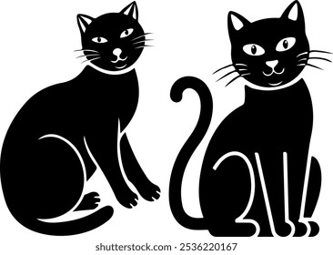 Black witch Halloween cat. Vector illustration isolated on white.