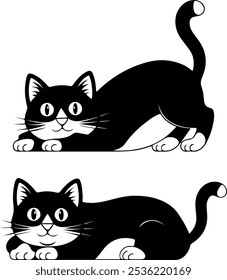 Black witch Halloween cat. Vector illustration isolated on white.