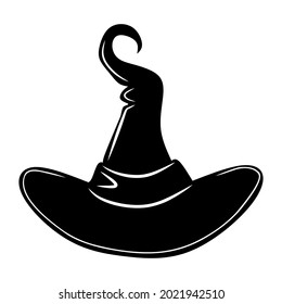 Sombrero de bruja negra, caricatura aislada sobre fondo blanco, ilustración vectorial para diseño y decoración, Halloween, pegatina, plantilla