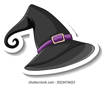 Black witch hat cartoon sticker on white background  illustration