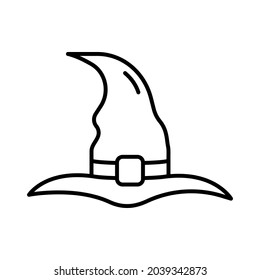 Black Witch Hat for Halloween Line Icon. Wizard Magic Pointy Cap for Party 31 October Pictogram. Accessory for Magician on Celebration Halloween Outline Icon. Editable Stroke. Vector Illustration.