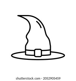Black Witch Hat for Halloween Line Icon. Wizard Magic Pointy Cap for Party 31 October Pictogram. Accessory for Magician on Celebration Halloween Outline Icon. Editable Stroke. Vector Illustration.