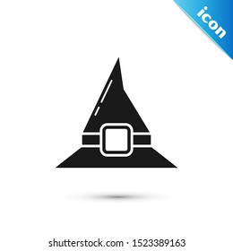 Black Witch hat icon isolated on white background. Happy Halloween party.  Vector Illustration