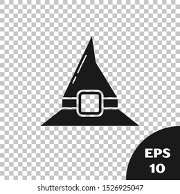 Black Witch hat icon isolated on transparent background. Happy Halloween party.  Vector Illustration