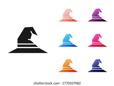 Black Witch hat icon isolated on white background. Happy Halloween party. Set icons colorful. Vector Illustration