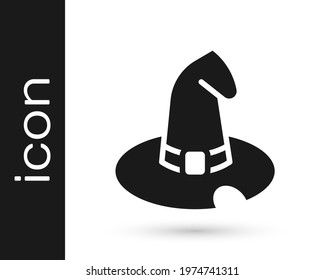 Black Witch hat icon isolated on white background. Happy Halloween party.  Vector
