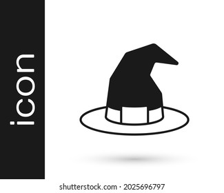Black Witch hat icon isolated on white background. Happy Halloween party.  Vector