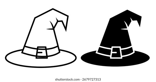 Black witch hat icon on white background