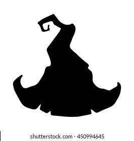 Black witch hat isolated on white background.