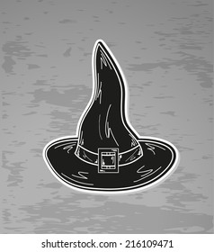 black witch hat on dark background, vector