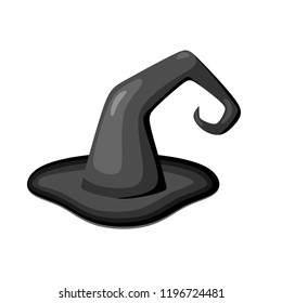 Black witch hat on a white background. Cartoon style. Vector illustration