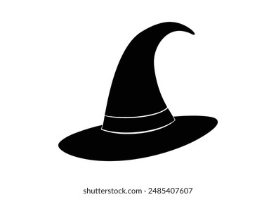 sombrero negro de la bruja , Vector del sombrero de la bruja,   Ilustración vectorial de icono, silueta de sombrero de bruja de un sombrero de bruja aislado sobre un fondo blanco, eps, png,    Vector,