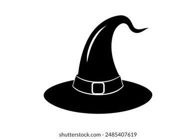 sombrero negro de la bruja , Vector del sombrero de la bruja,   Ilustración vectorial de icono, silueta de sombrero de bruja de un sombrero de bruja aislado sobre un fondo blanco, eps, png,    Vector,