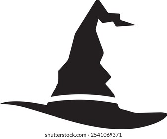 black witch hat , witch hat vector, icon vector illustration, witch hat silhouette of a witch hat isolated on a white background