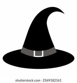 Black witch hat , witch hat vector, icon vector on white background.