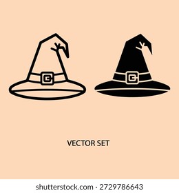 Sombreros negros de la bruja con los bordes apuntados y los acentos de la hebilla en el diseño minimalista beige de la Ilustración vectorial del fondo para los temas de halloween