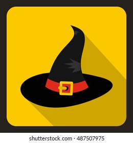 Black witch icon in flat style on a yellow background vector illustration