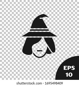 Black Witch icon isolated on transparent background. Happy Halloween party.  Vector Illustration