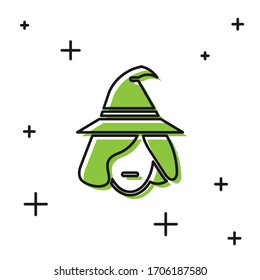 Black Witch icon isolated on white background. Happy Halloween party.  Vector Illustration