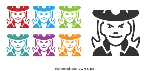 Black Witch icon isolated on white background. Happy Halloween party. Set icons colorful. Vector