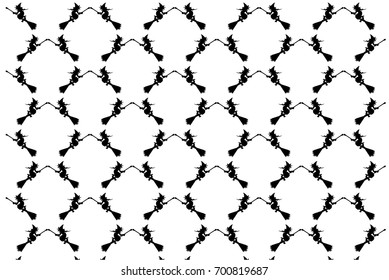 Black witch on a broomstick on a white background - vector pattern