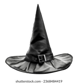 black witch pointed hat isolated on white background retro grunge halftone dotted texture halloween season holiday october magical collage element for mixed media design