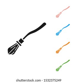 Black Witches broom icon isolated on white background. Happy Halloween party. Set icons colorful. Vector Illustration