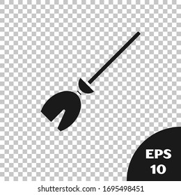 Black Witches broom icon isolated on transparent background. Happy Halloween party.  Vector Illustration