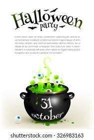 Black witches cauldron with green brew, vector page template