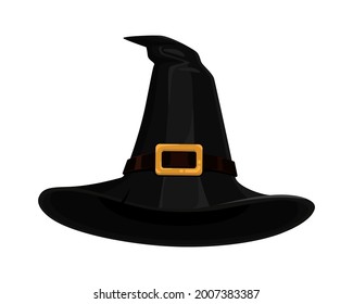 Black witches hat isolated illustration on white background. Vector illustration