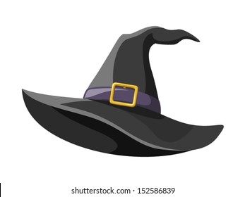 Black witches hat. Vector illustration.