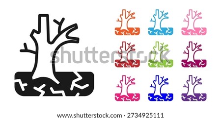 Black Withered tree icon isolated on white background. Bare tree. Dead tree silhouette. Set icons colorful. Vector
