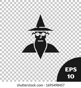 Black Wizard warlock icon isolated on transparent background.  Vector Illustration