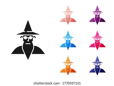 Black Wizard warlock icon isolated on white background. Set icons colorful. Vector Illustration