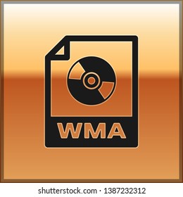 Black WMA file document icon. Download wma button icon isolated on gold background. WMA file symbol. Wma music format sign. Vector Illustration