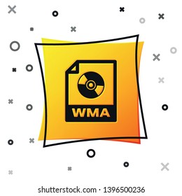 Black WMA file document icon. Download wma button icon isolated on white background. WMA file symbol. Wma music format sign. Yellow square button. Vector Illustration