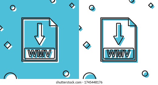 Black WMV file document icon. Download WMV button icon isolated on blue and white background. Random dynamic shapes. Vector Illustration