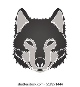 Black Wolf Face Front View Graphic Vector.