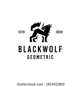 Black Wolf Geometric logo design Vector