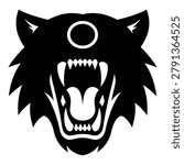 Black wolf head with sharp teeth and aggressive expression wild animal face icon