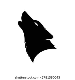 Black wolf howling silhouette at night under moonlight dramatic shadow