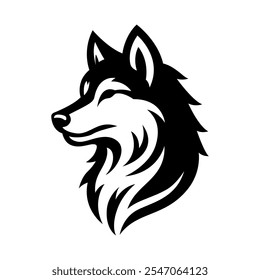 Black wolf illustration. Wolf silhouette for cricut. Sketch for tattoo. Isolated vector image, wolf head silhouette, animal theme, wildlife logo.