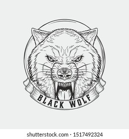 Black Wolf Logo Illustration Hand Drawing Stock Vector Royalty Free 1517492324