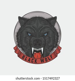 Black Wolf Logo Illustration Hand Drawing