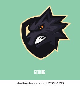 Black wolf mascot logo design with modern illustration concept style for badge, emblem and t shirt printing. Angry wolf illustration for sport and e-sport team.