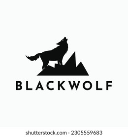 plantilla de diseño de logotipo de silueta de lobo negro