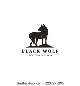 black wolf vintage silhouette vector illustration logo design 2